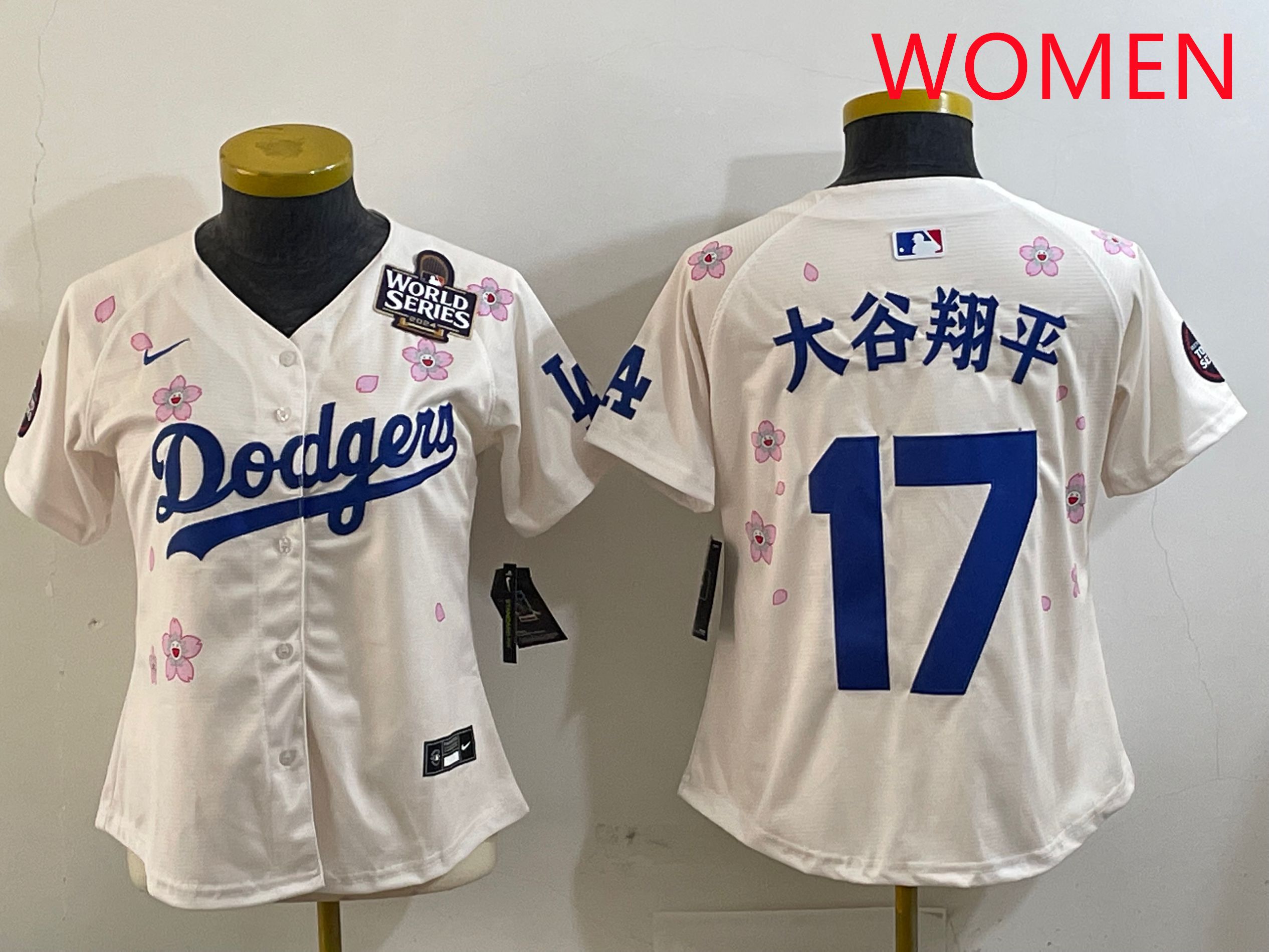 Women Los Angeles Dodgers #17 Ohtani Cream Sakura Edition 2025 Nike MLB Jersey style 17->women mlb jersey->Women Jersey